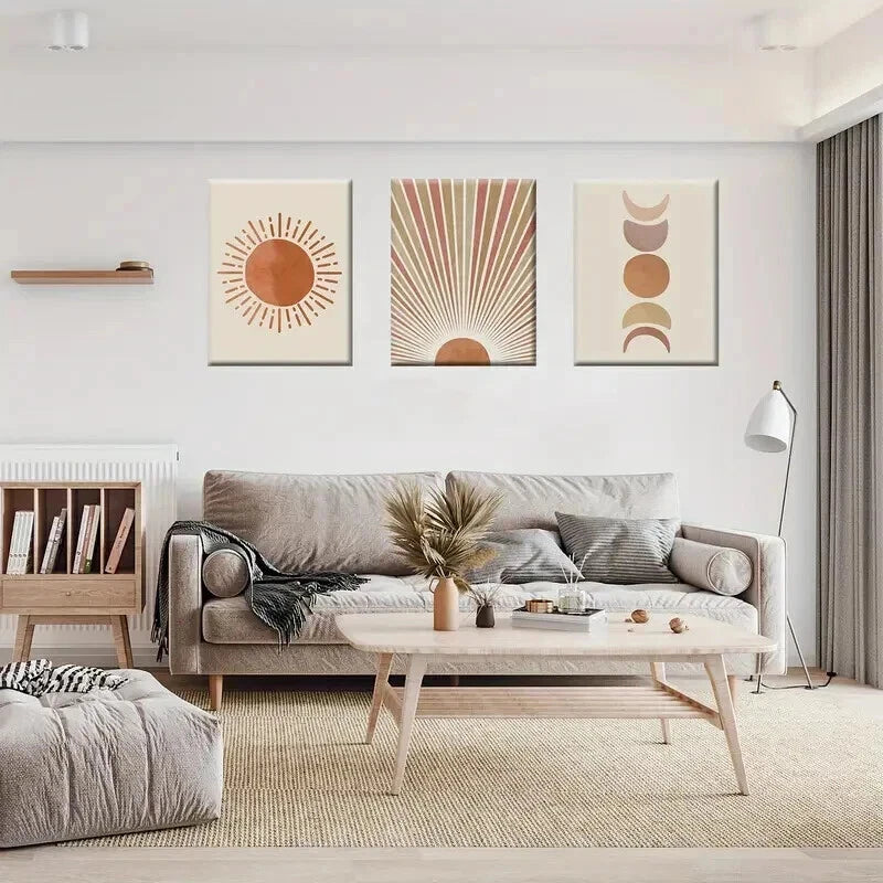 3pcs Mid Century Moon Phase Abstract Perfect Wall Art Set Canvas Framed 50x70cm - High Quality Print 100% Australian Made Wall Canvas Ready to Hang - Bella Home Decor