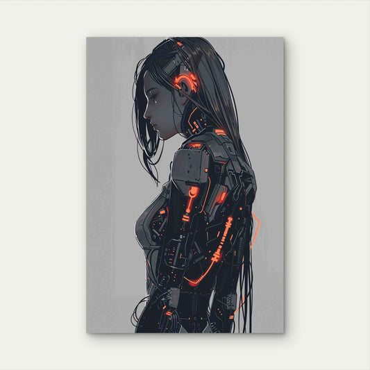 Female Humanoid With Advanced Technology 40x60cm Metal Print Ready to Hang