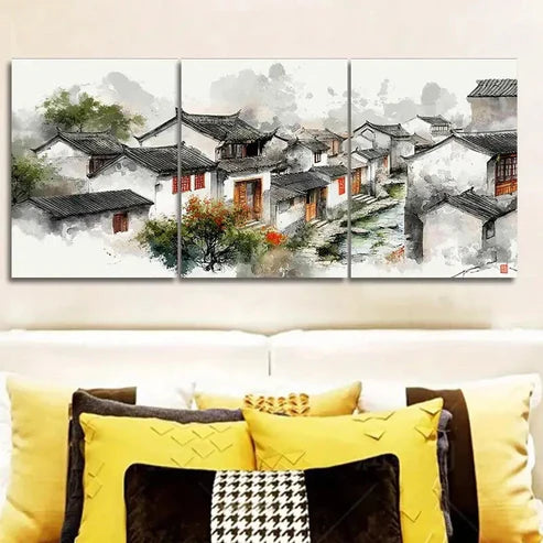 3pcs Jiangnan water town Wall Art Canvas Unframed - High Quality Print 100% Australian Made Wall Canvas