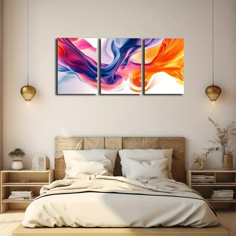 3pcs Color Smoke Paint On White Background Wall Art Set Canvas Framed 50x70cm - High Quality Print 100% Australian Made Wall Canvas Ready to Hang