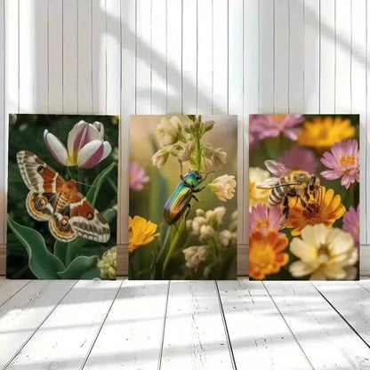 3pcs Butterfly, Bee , Bee, Flowers Wall Art Set Canvas Framed 50x70cm - High Quality Print 100% Australian Made Wall Canvas Ready to Hang - Bella Home Decor