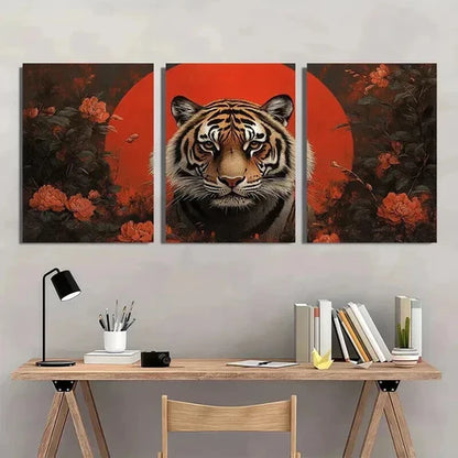3pcs Japanese Woodblock Tiger Style  Wall Art Set Canvas Unframed - High Quality Print 100% Australian Made Wall Canvas