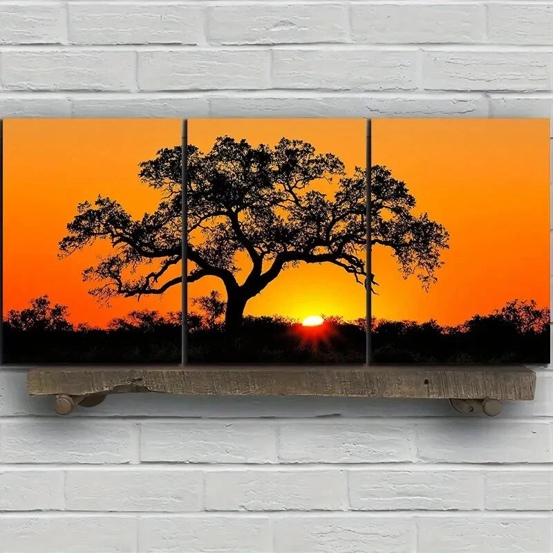 3pcs Thick Trees at Sunset Scenery Metal Print Ready to Hang Art - Bella Home Decor