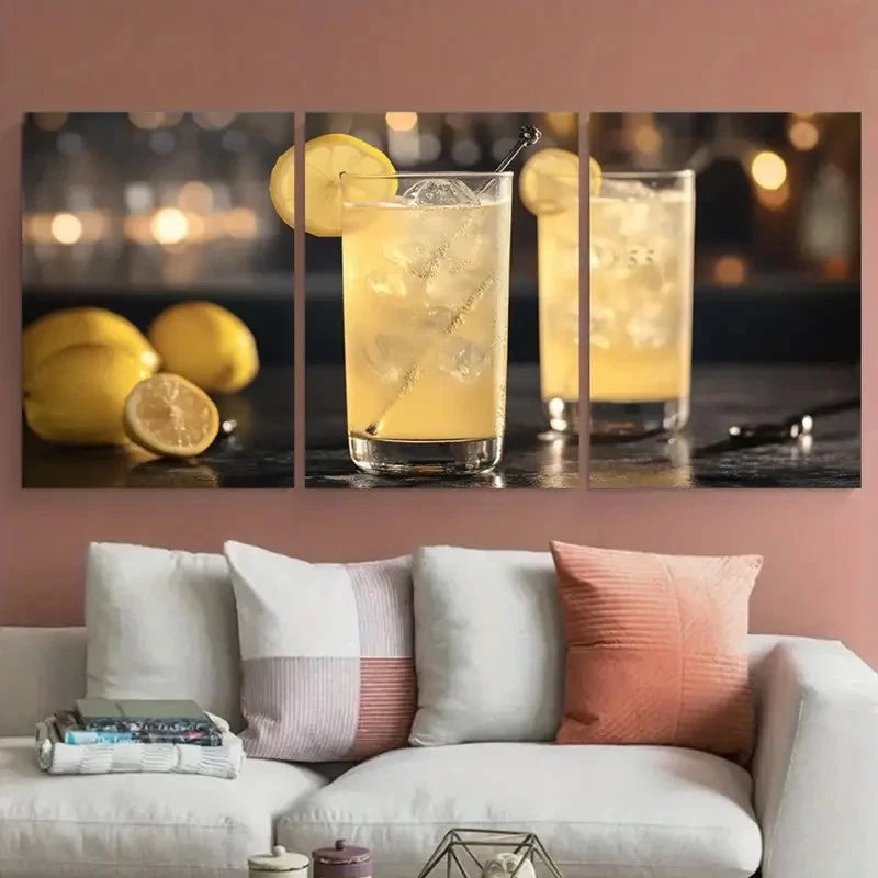 3pcs French 75 Cocktail Retro Bar Classic Liquor Wall Art Set Canvas Framed 60x90cm - High Quality Print 100% Australian Made Wall Canvas Ready to Hang - Bella Home Decor