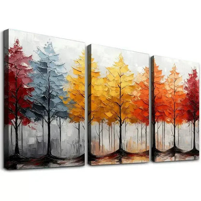 3pcs Vibrant Abstract Autumn Forest Triptych Canvas Unframed - High Quality Print 100% Australian Made Wall Canvas