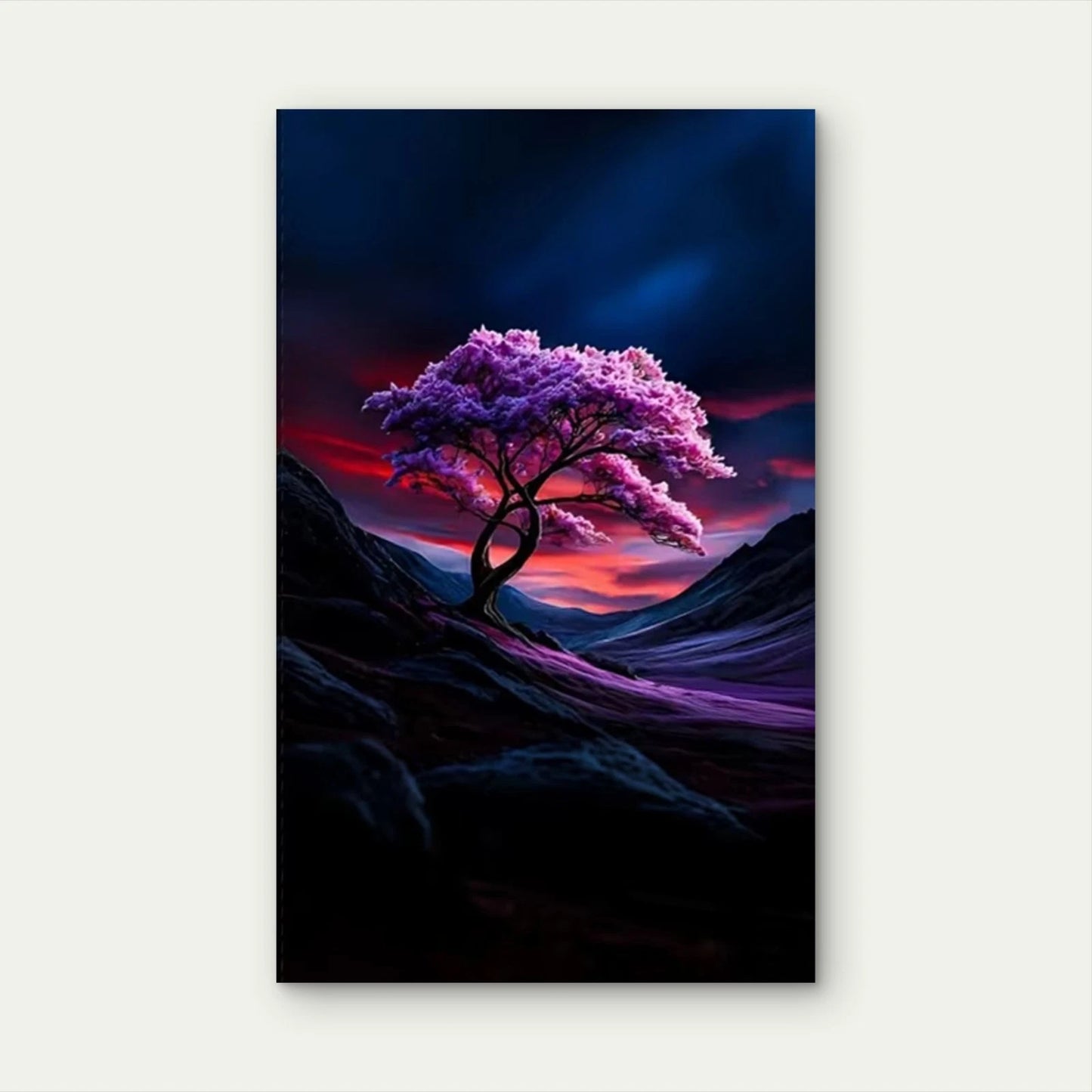 Purple Blossom Tree, Oil Painting Metal Print Ready to Hang