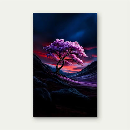 Purple Blossom Tree, Oil Painting Metal Print Ready to Hang