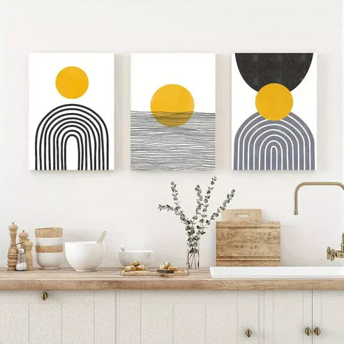 3pcs Mustard Yellow and Black Abstract Canvas Framed 60x90cm - High Quality Print 100% Australian Made Wall Canvas Ready to Hang