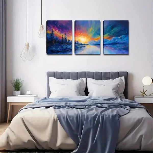 3pcs Colorful Sky And Glacier Wall Art Set Canvas Framed 60x90cm - High Quality Print 100% Australian Made Wall Canvas Ready to Hang - Bella Home Decor