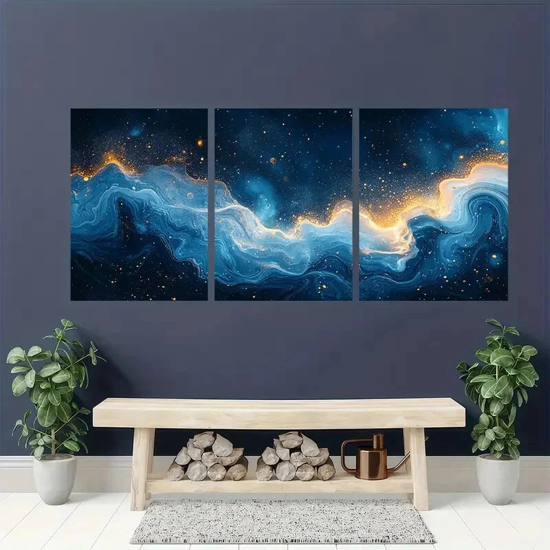 3pcs Ocean-Inspired Blue Fluid Deep Blue GicleeArt Metal Print Ready to Hang Art - Bella Home Decor