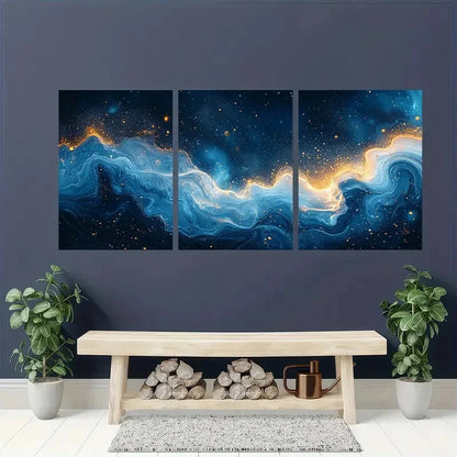 3pcs Ocean-Inspired Blue Fluid Deep Blue GicleeArt Metal Print Ready to Hang Art - Bella Home Decor