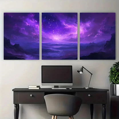 3pcs Elegant 'Starry Dreams' Abstract Purple Sky Wall Art Set Canvas Framed 40x60cm - High Quality Print 100% Australian Made Wall Canvas Ready to Hang