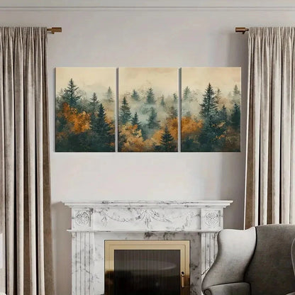 3pcs Misty Forest Silhouettes Autumn Colors Metal Print Ready to Hang Art - Bella Home Decor