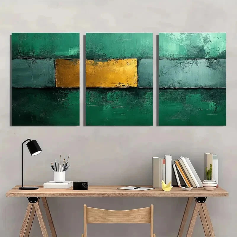 3pcs Green Minimalist Abstract Painting Metal Print Ready to Hang Art - Bella Home Decor