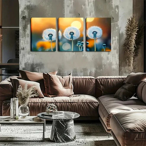 3pcs Three Full Dandelions Simple Perfect Wall Art Canvas Unframed - High Quality Print 100% Australian Made Wall Canvas