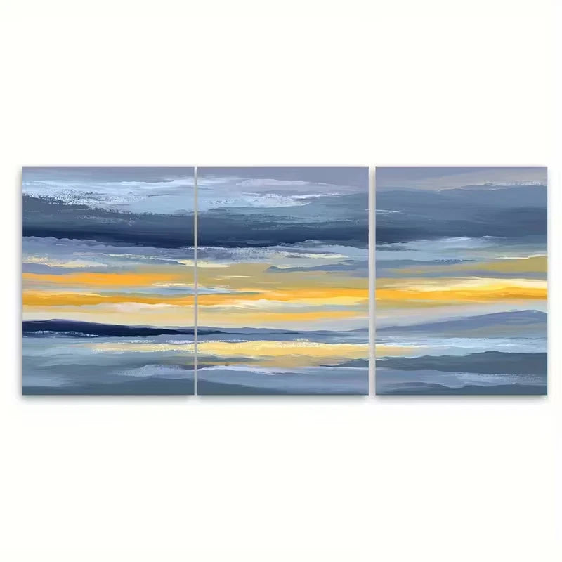 3pcs Abstract Sunrise Minimalist Landscape Metal Print Ready to Hang Art - Bella Home Decor