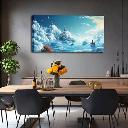 Whimsical Cloud-Stacking Island Wall Art Canvas Office Home Room Framed 120x60cm - Bella Home Decor
