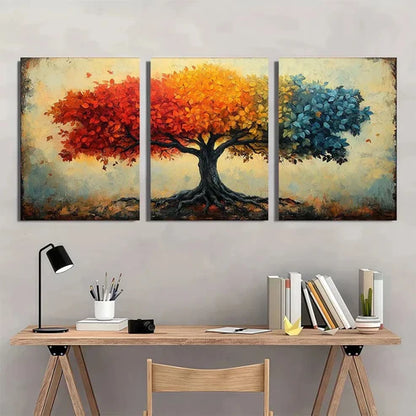 3pcs Rustic Tree Vibrant Autumn Foliage Wall Art Set – Wall Art Canvas Unframed - High Quality Print 100% Australian Made Wall Canvas
