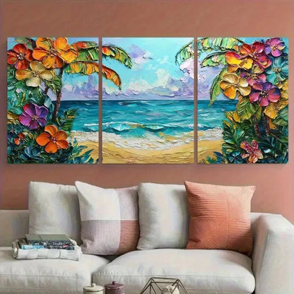 3pcs Tropical Beach Floral Coastal Texture Metal Print Ready to Hang Art - Bella Home Decor