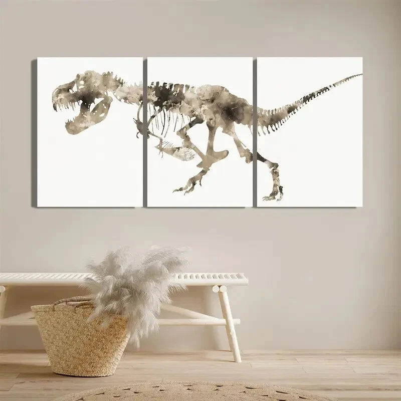 3pcs Dinosaur Skeleton Retro Graffiti Style Metal Print Ready to Hang Art - Bella Home Decor