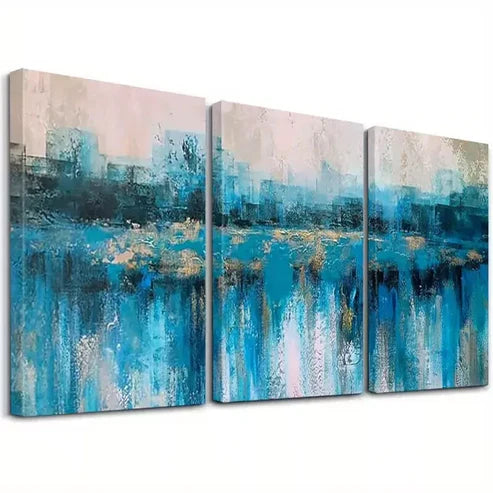 3pcs Modern Blue Gray Paintings Wall Art Canvas Unframed - High Quality Print 100% Australian Made Wall Canvas