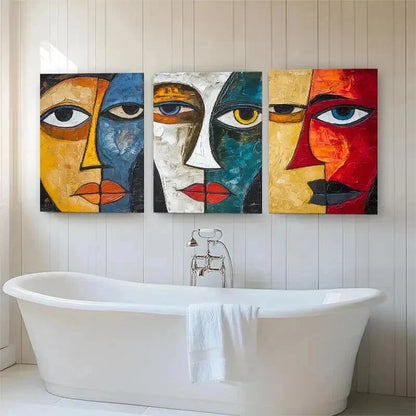 3pcs Abstract Cubism Face Décor Colorful Perfect Wall Art Set Canvas Framed 60x90cm - High Quality Print 100% Australian Made Wall Canvas Ready to Hang - Bella Home Decor