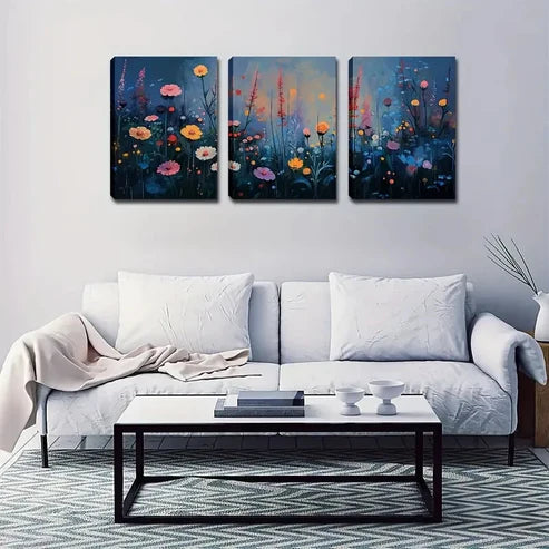 3pcs Multi-Color Flowers Bloom Night Perfect Wall Art Canvas Unframed - High Quality Print 100% Australian Made Wall Canvas
