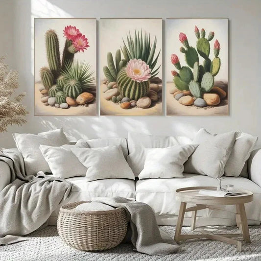 3pcs Succulent, Cactus, Botanical Paint Wall Art Set Canvas Framed 50x70cm - High Quality Print 100% Australian Made Wall Canvas Ready to Hang