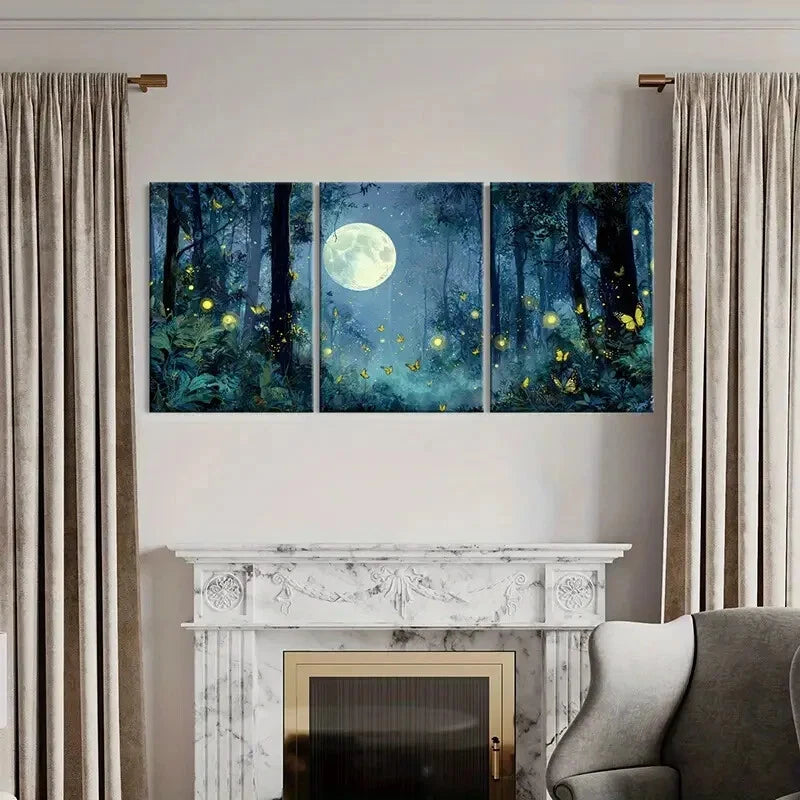3pcs Moonlit Mystical Enchanted Night Scene Metal Print Ready to Hang Art - Bella Home Decor