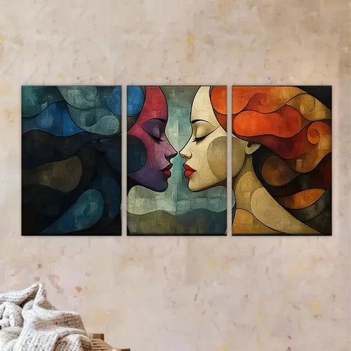 3pcs Two Women with Their Faces Painted Wall Art Set Canvas Unframed - High Quality Print 100% Australian Made Wall Canvas - Bella Home Decor