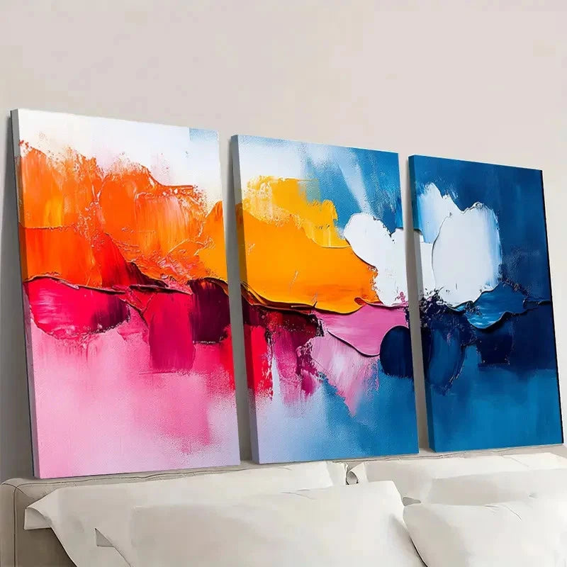 3pcs Vibrant Colorful Modern Palette Knife R   Wall Art Set Canvas Framed 60x90cm - High Quality Print 100% Australian Made Wall Canvas Ready to Hang