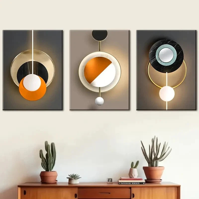 3pcs Featuring Modern Abstract Geometric Metal Print Ready to Hang Art