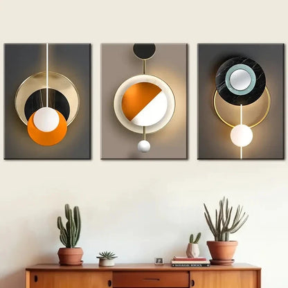 3pcs Featuring Modern Abstract Geometric Metal Print Ready to Hang Art