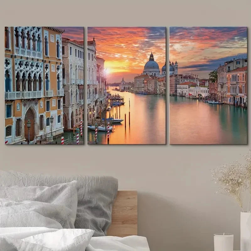 3pcs Depiction of The Grand Canal in Venice Metal Print Ready to Hang Art - Bella Home Decor