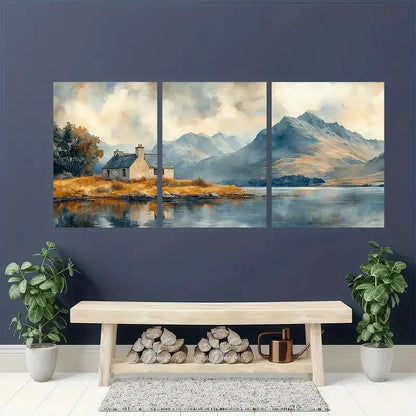 3pcs Glen Coe Landscape with Old Cottage Metal Print Ready to Hang Art