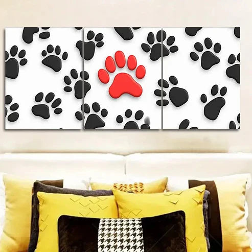 3pcs Painting, Black Dog Paw Wall Art Canvas Unframed - High Quality Print 100% Australian Made Wall Canvas