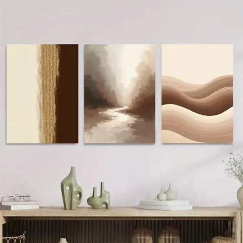 3pcs Modern Abstract Forest Landscape Beige Gray Set Canvas Unframed - High Quality Print 100% Australian Made Wall Canvas