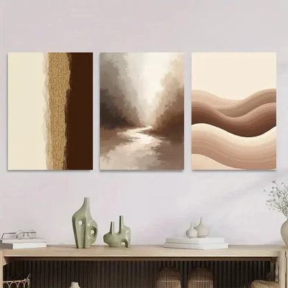 3pcs Modern Abstract Forest Landscape Beige Gray Set Canvas Unframed - High Quality Print 100% Australian Made Wall Canvas