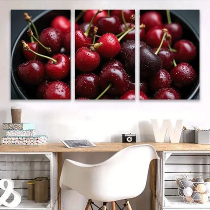 3pcs Fruits Delicious Cherry Bliss I  Wall Art Set Canvas Framed 50x70cm - High Quality Print 100% Australian Made Wall Canvas Ready to Hang - Bella Home Decor