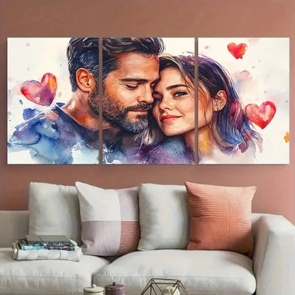 3pcs Valentines Day Couple Illustration Wall Art Set Canvas Framed 50x70cm - High Quality Print 100% Australian Made Wall Canvas Ready to Hang