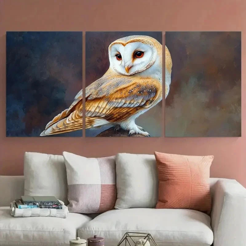 3pcs Barn Owl Farmhouse Bird Vivid Animal Portrait Metal Print Ready to Hang Art - Bella Home Decor