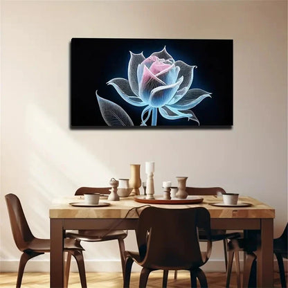 Vibrant Pink Rose On Black Wall Art Canvas Office Home Room Framed 120x60cm