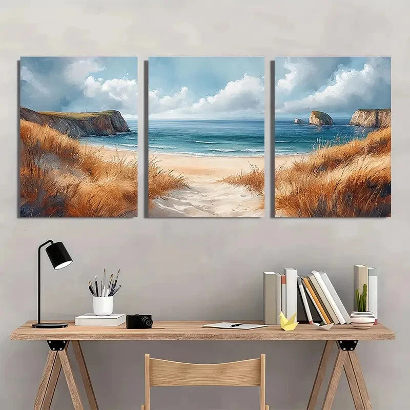 3pcs Coastal Watercolor Art Paintings Prints Metal Print Ready to Hang Art - Bella Home Decor