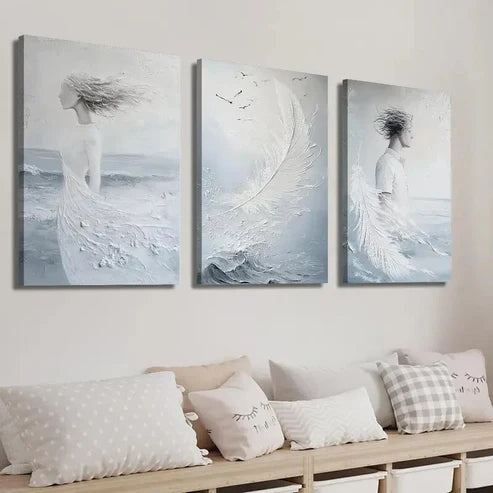 3pcs Abstract Feather Decor Wall Art Set Canvas Unframed - High Quality Print 100% Australian Made Wall Canvas - Bella Home Decor