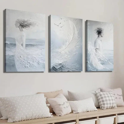 3pcs Abstract Feather Decor Wall Art Set Canvas Unframed - High Quality Print 100% Australian Made Wall Canvas - Bella Home Decor