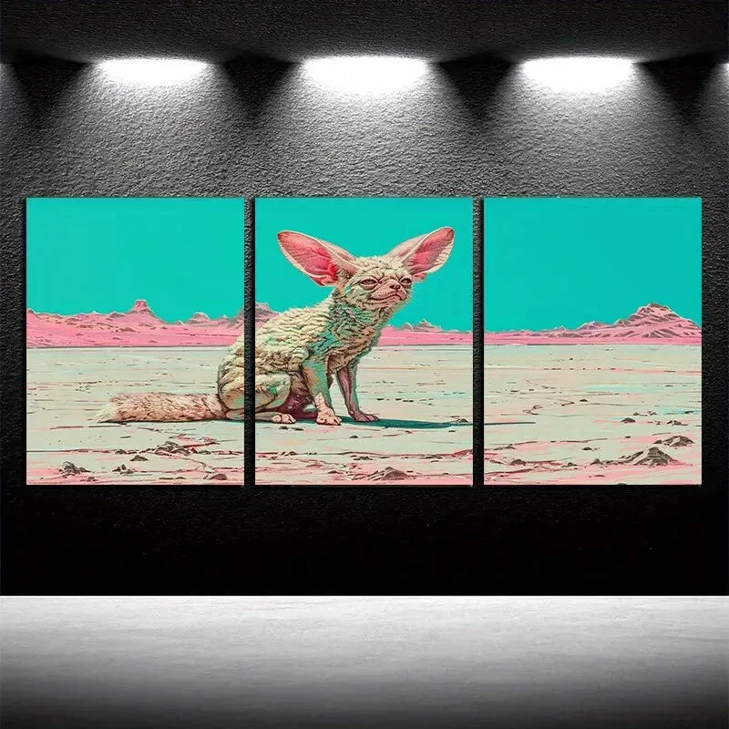 3pcs White Desert Fox Illustration Metal Print Ready to Hang Art - Bella Home Decor