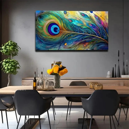 Peacock Feathers Suitable Wall Art Canvas Office Home Room Framed 120x60cm
