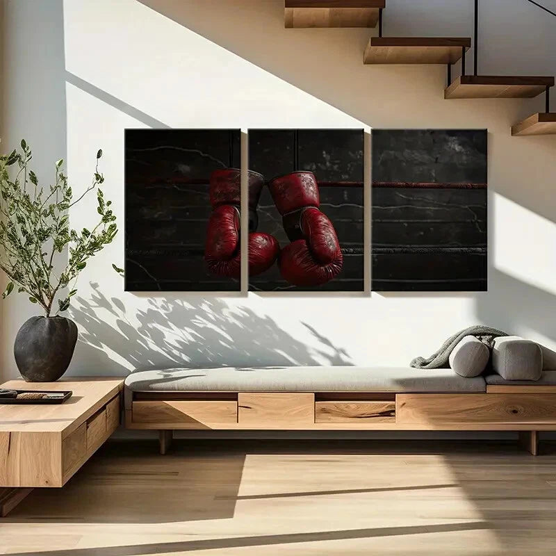 3pcs Vintage Boxing Glove Modern Wall Art Painting Metal Print Ready to Hang Art - Bella Home Decor