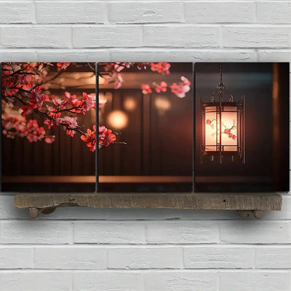 3pcs Plum Blossoms And Lanterns Red Flowers Metal Print Ready to Hang Art - Bella Home Decor