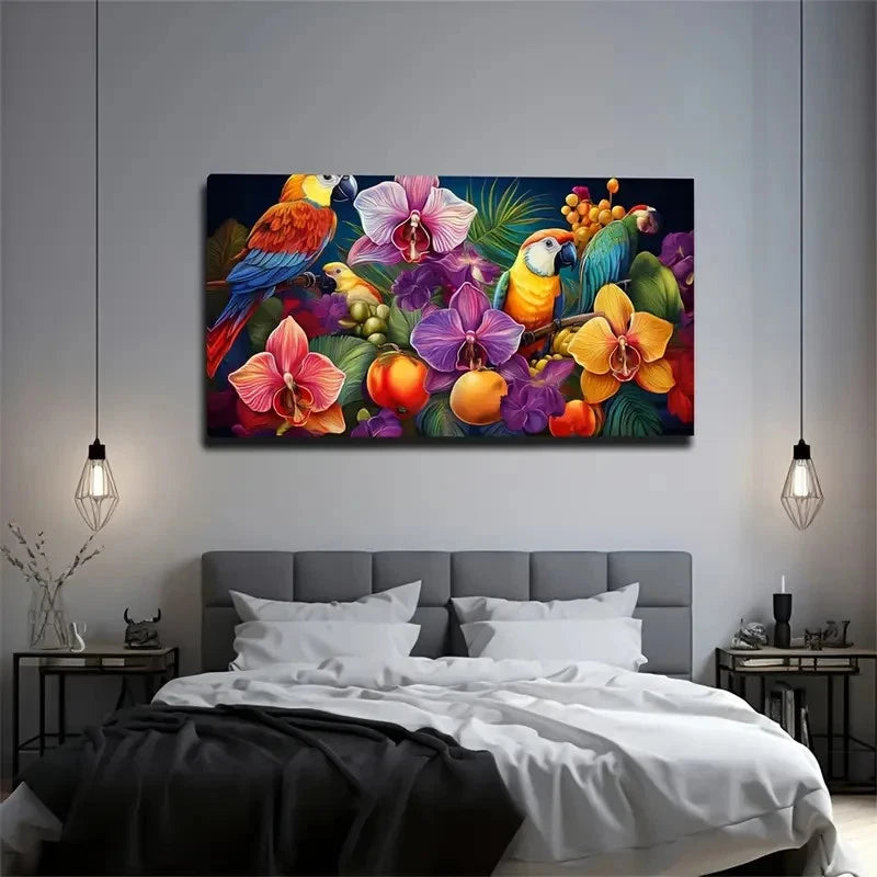 Orchid Parrot Flexible Suit Wall Art Canvas Office Home Room Framed 120x60cm